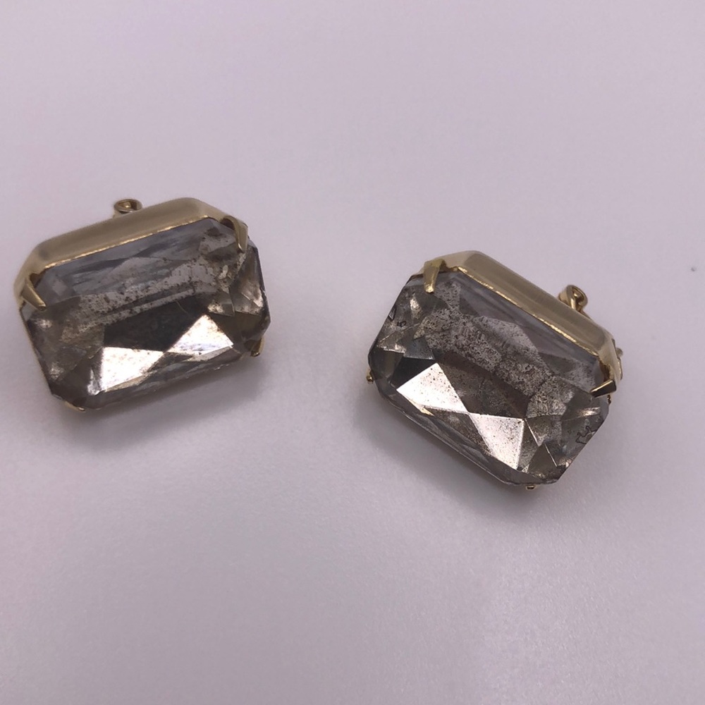 Vtg Rectangular Shape Clear Stone Silver Frame St… - image 1